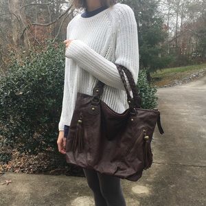 Brown Faux Leather Tote Bag